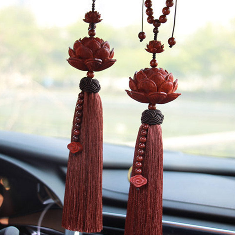 Buddha Stonesチベット小葉紅白檀蓮華 幸運の守護 タッセル飾り