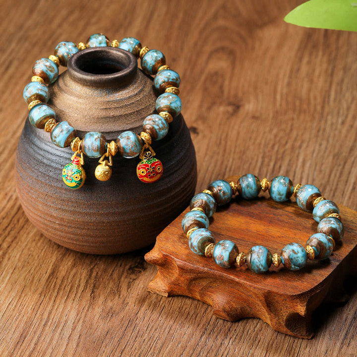 Buddha Stones金呑み獣ファミリーチャーム 琉璃ガラスビーズ 幸運ブレスレット