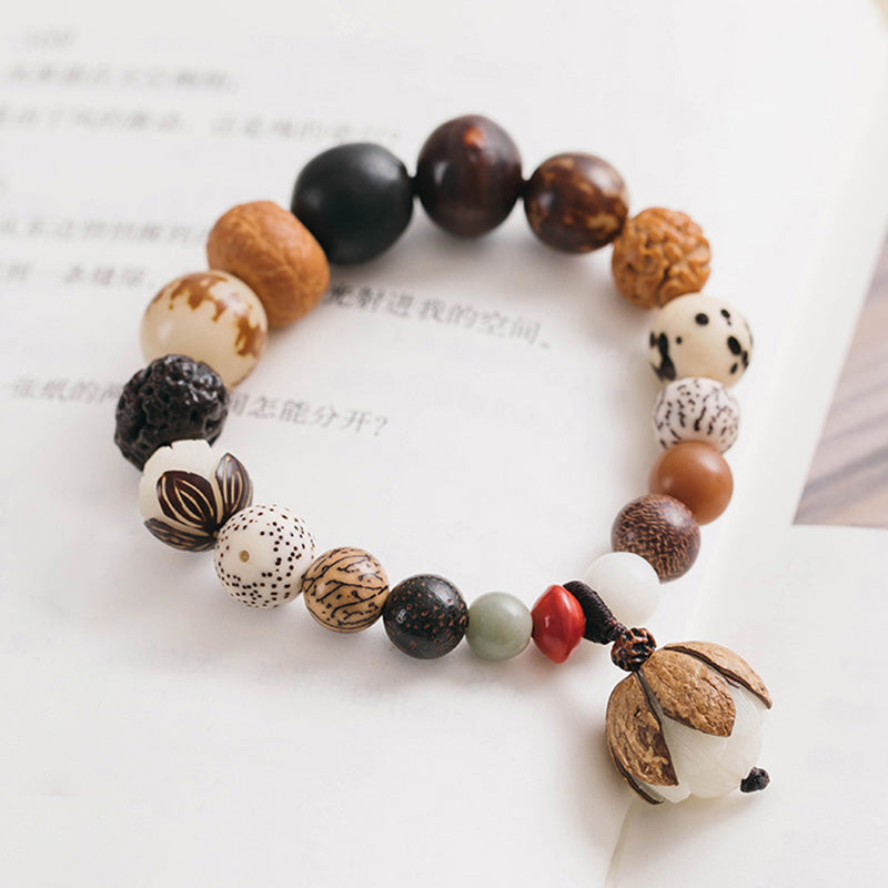 Buddha Stones菩提樹の実 蓮華 知恵 平和 手首マーラー数珠ブレスレット
