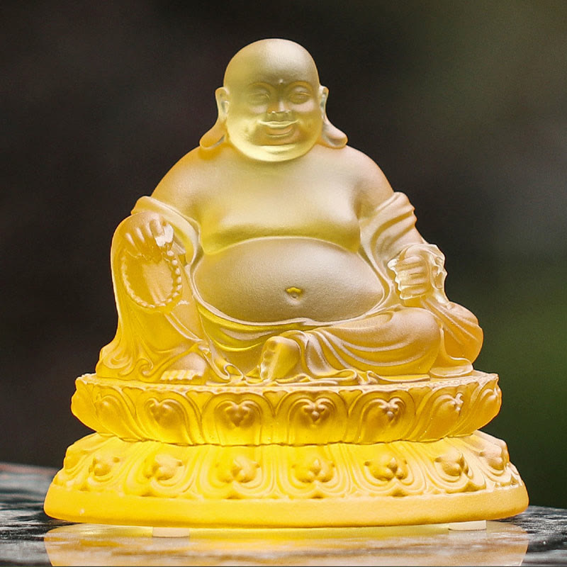 Buddha Stones手作り 笑う仏像 琉璃水晶 芸術品 富の像 家の装飾 - image 4