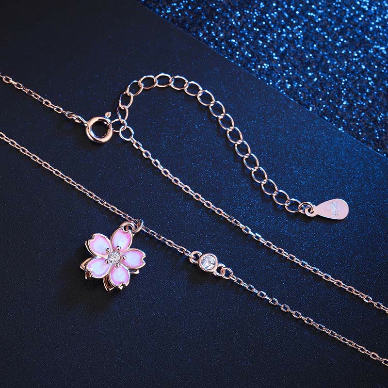 Buddha Stones925スターリングシルバー 桜の花 回転式保護ネックレスペンダント