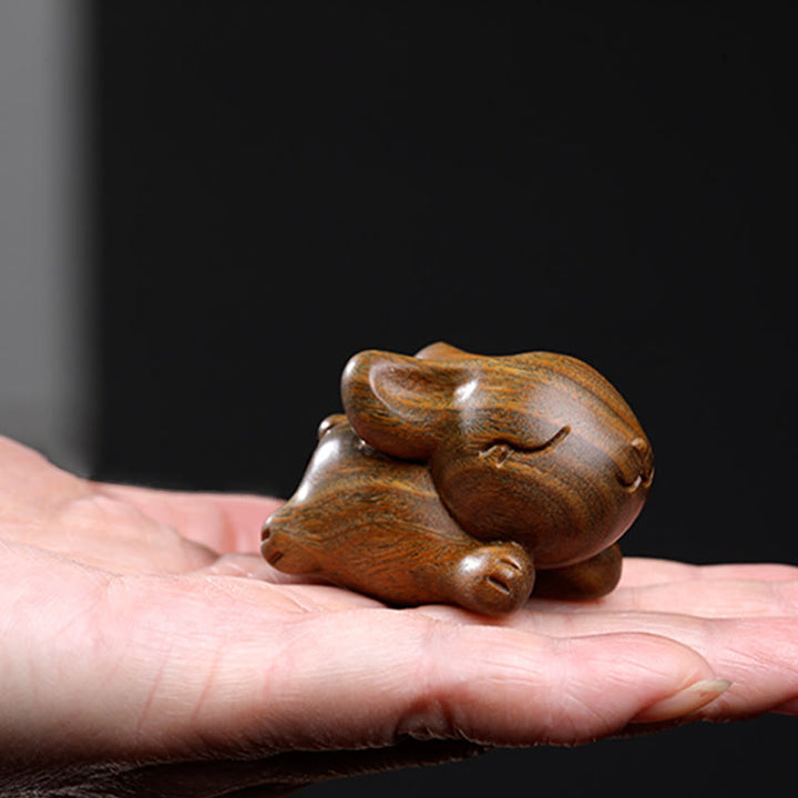 Buddha Stones緑 白檀 小さな ミニ かわいい ウサギ 平和 装飾