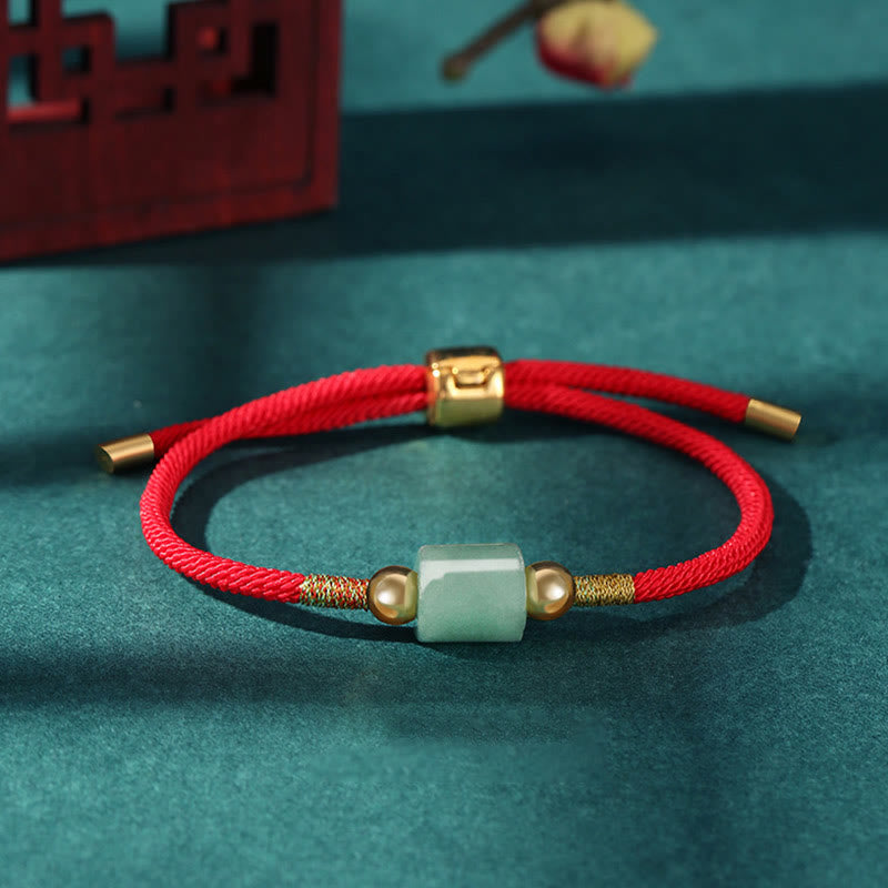 Buddha Stonesチベット ハンドメイド グリーンアベンチュリン レッドストーン マラカイト 幸運の守護 編み込みロープブレスレット