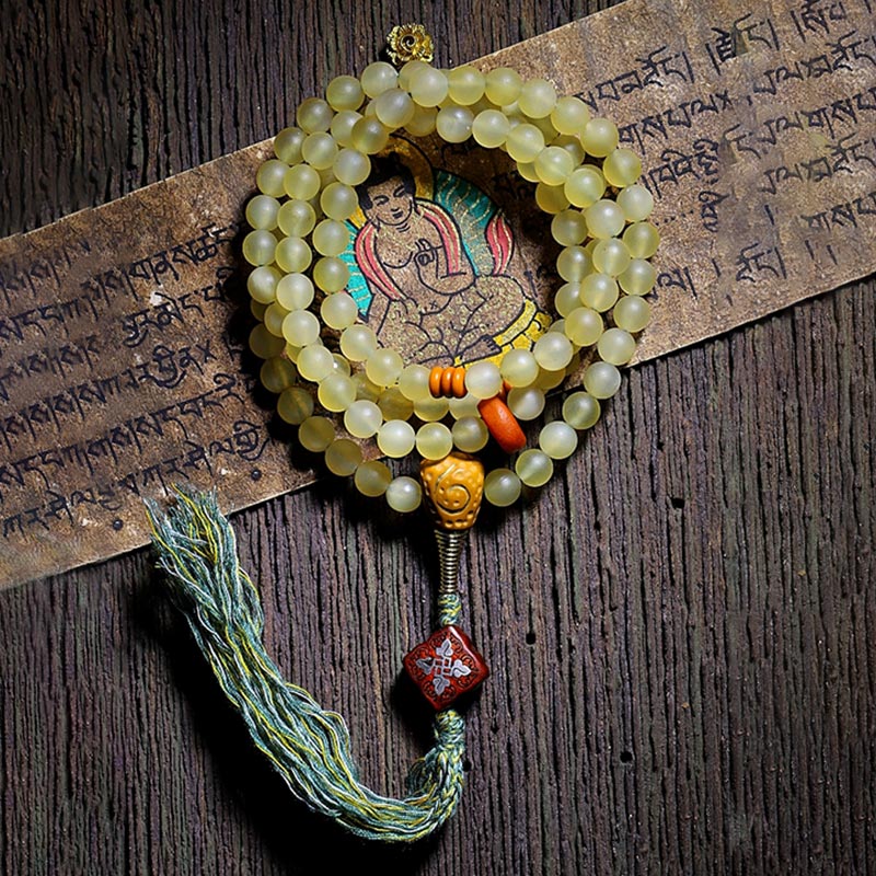 Buddha Stones108 個入りMalaビーズ チベット産 羊角琥珀 幸運のブレスレット