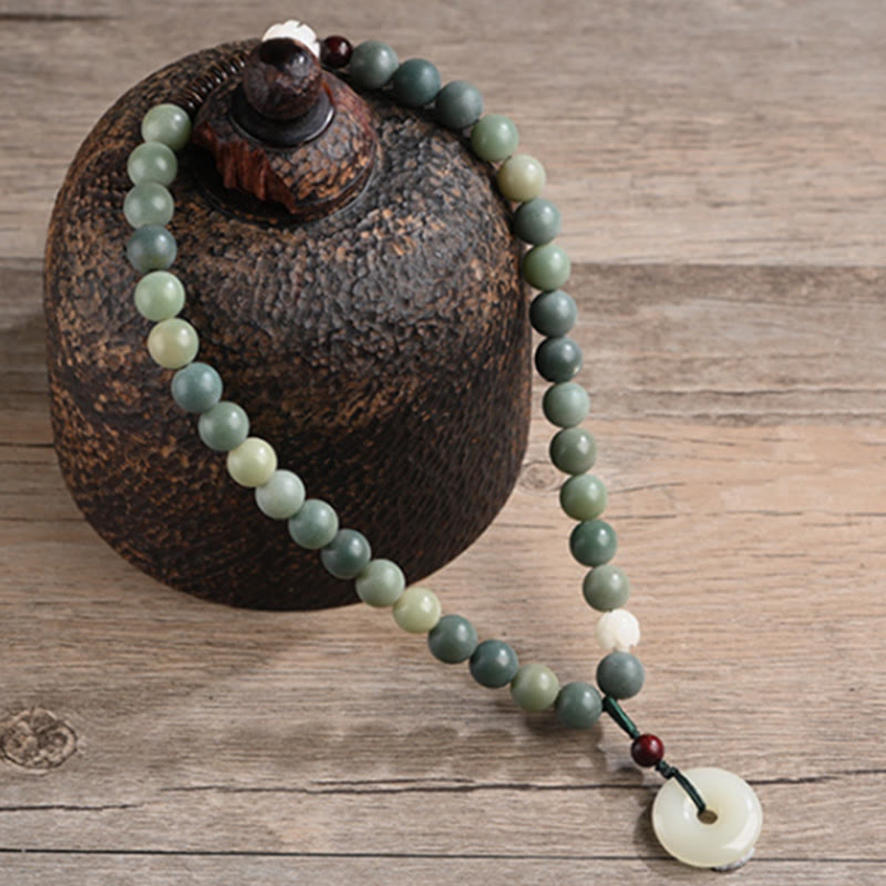 Buddha Stonesシアン菩提樹の種子 蓮の翡翠 平和バックル ウィズダム ダブルラップブレスレット