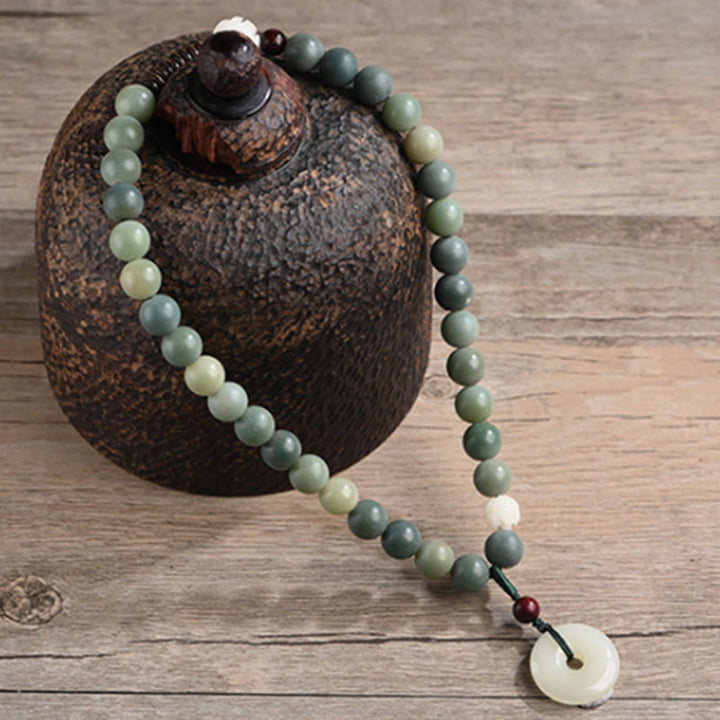 Buddha Stonesシアン菩提樹の種子 蓮の翡翠 平和バックル ウィズダム ダブルラップブレスレット