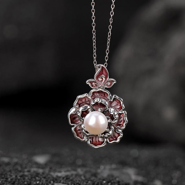 Buddha Stones999スターリングシルバー 牡丹花パール ヒーリングネックレスペンダント