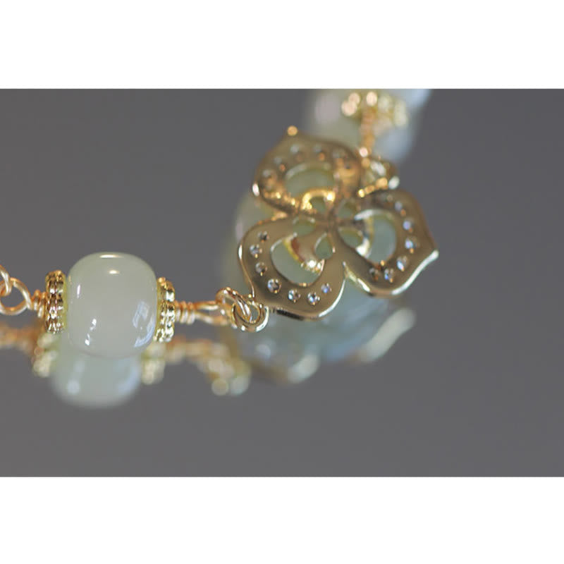 Buddha Stones14K ゴールドメッキ 和田翡翠 ローズフラワー 幸運のチェーンブレスレット