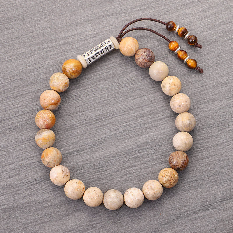 Buddha Stones風化石オーム・マニ・パドメ・フム強化ブレスレット
