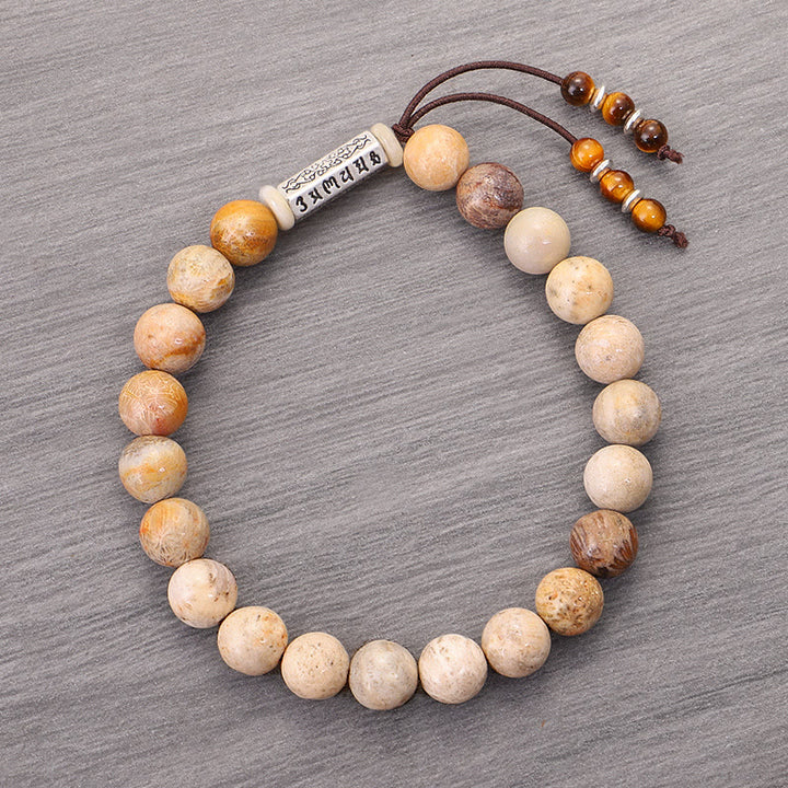 Buddha Stones風化石オーム・マニ・パドメ・フム強化ブレスレット