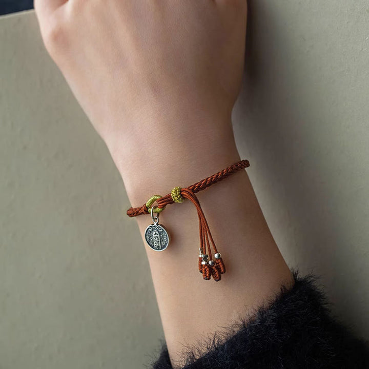 Buddha Stonesハンドメイド 925 スターリングシルバー 五行神 富と幸運の守護 紐編みブレスレット
