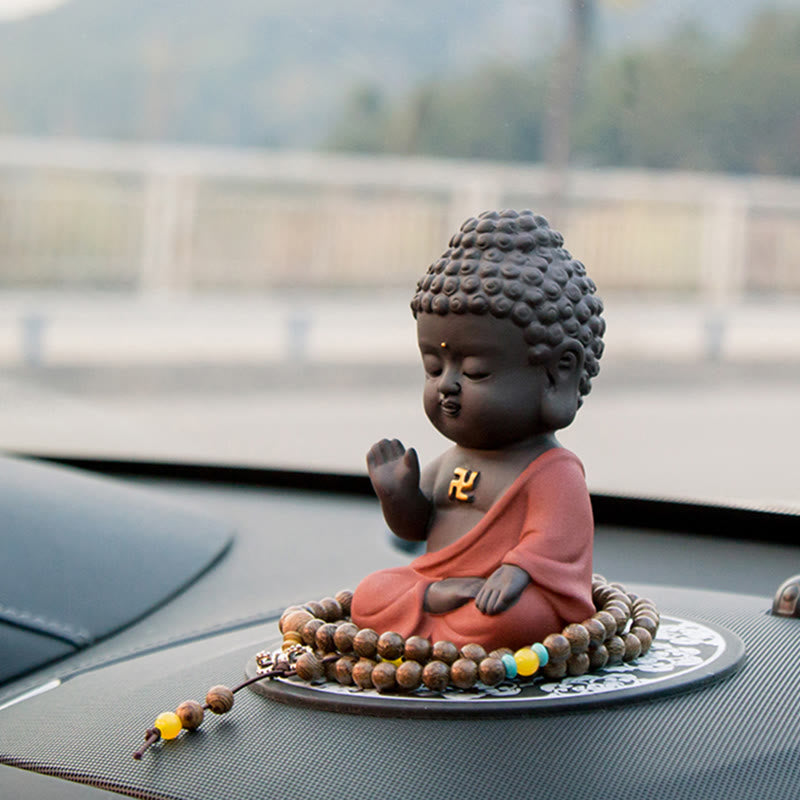 Buddha Stones小さな仏像 セレニティ 紫粘土 ホームデスクデコレーション