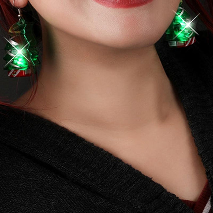 LEDクリスマスサンタクロースツリーエルク光るイヤリング