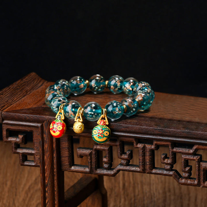Buddha Stones金呑み獣ファミリーチャーム 光る蛍光Liuliガラスビーズ 成功ブレスレット