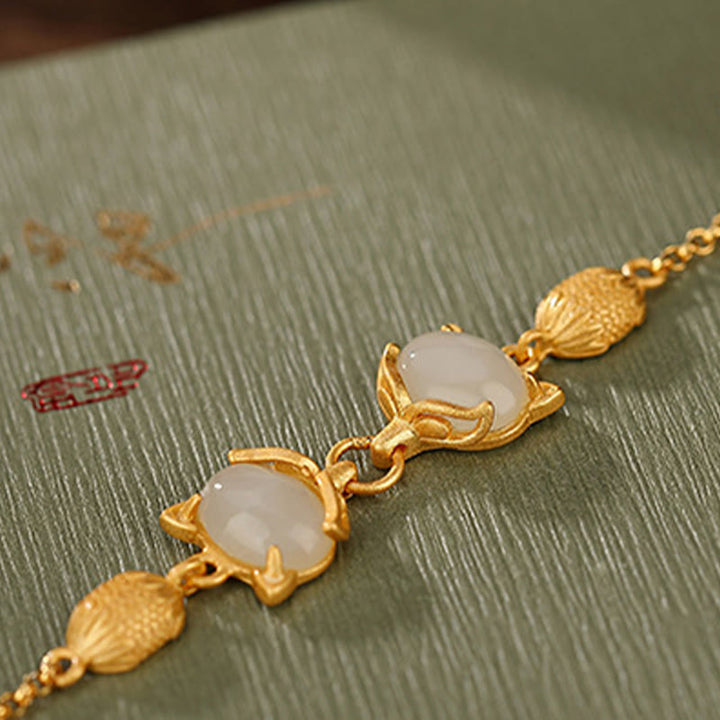 Buddha Stones925 スターリングシルバー 天然和田白翡翠 シアン翡翠 愛らしいキツネの幸運ブレスレット - image 9