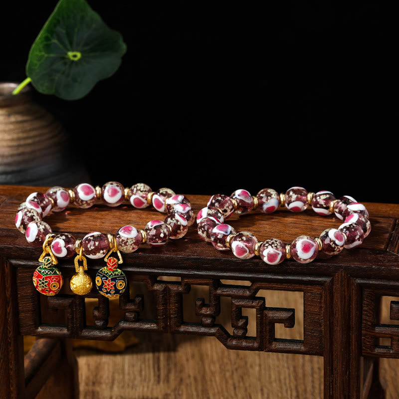 Buddha Stones金 呑み込み獣 ファミリー ピンク ラブハート 光る 蛍光 Liuli ガラス ビーズ ブレスレット