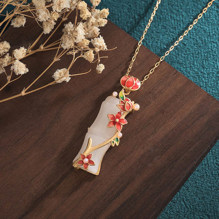 Buddha Stones白翡翠 竹 蓮の花 幸運 守護 ネックレス ペンダント - image 3