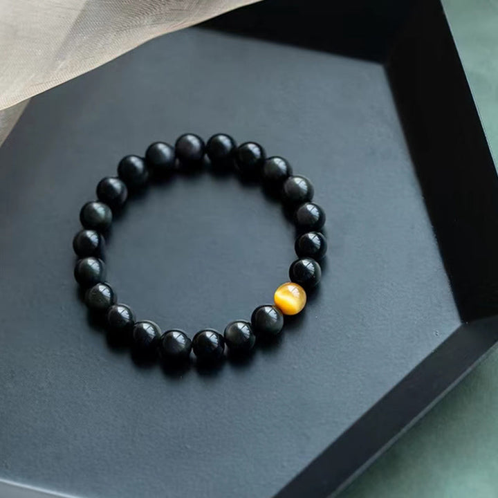 Buddha Stones天然レインボーオブシディアン タイガーアイ ポジティブラブブレスレット