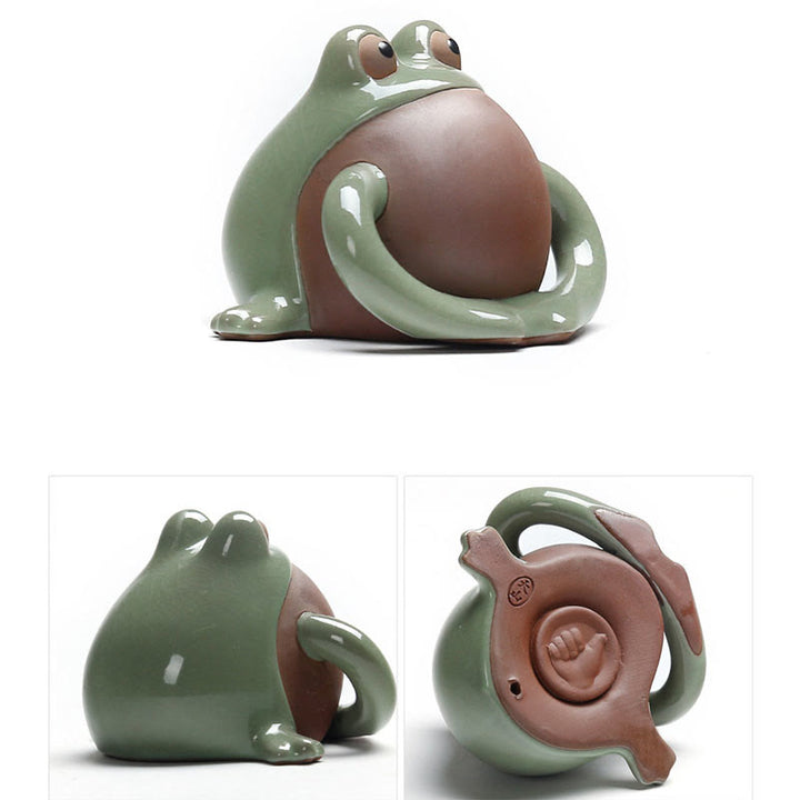 Buddha Stones風水 富と幸運 かわいいカエル 陶器 ティーペット 置物 装飾