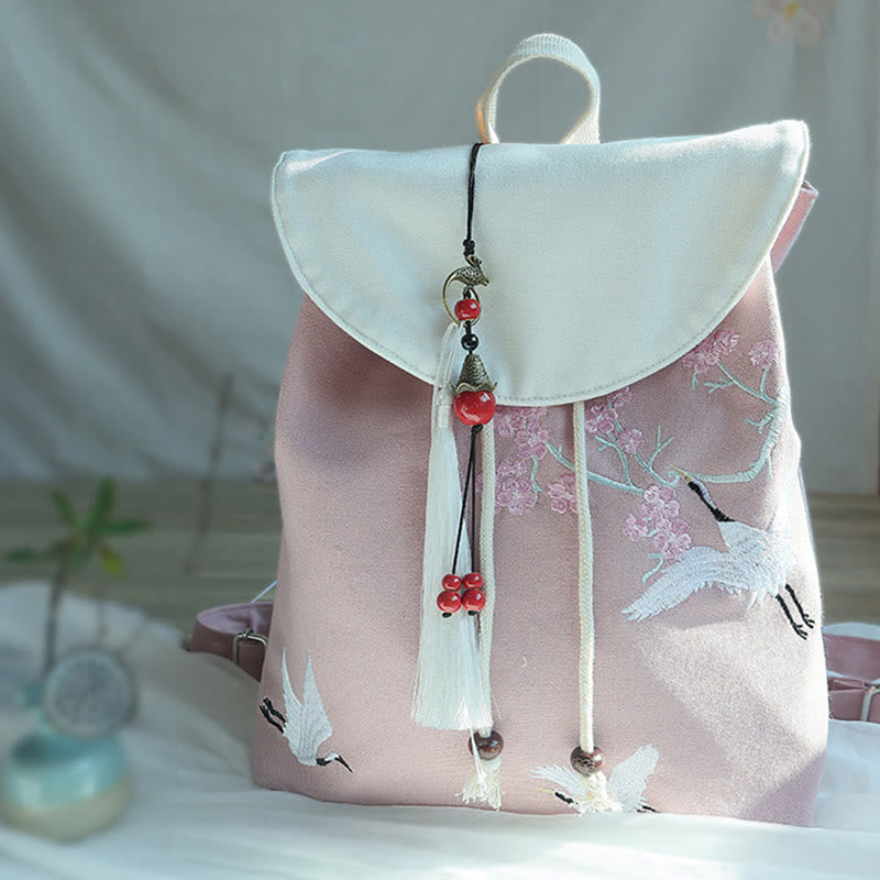 Buddha Stonesハンドメイド刺繍入り大容量キャンバスバックパック - 桜白鶴 - image 31