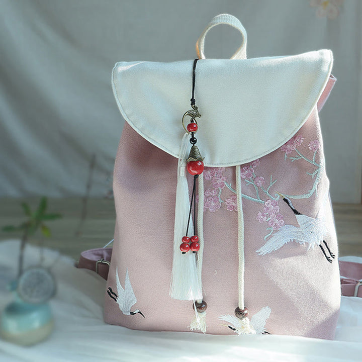 Buddha Stonesハンドメイド刺繍入り大容量キャンバスバックパック - 桜白鶴 - image 31