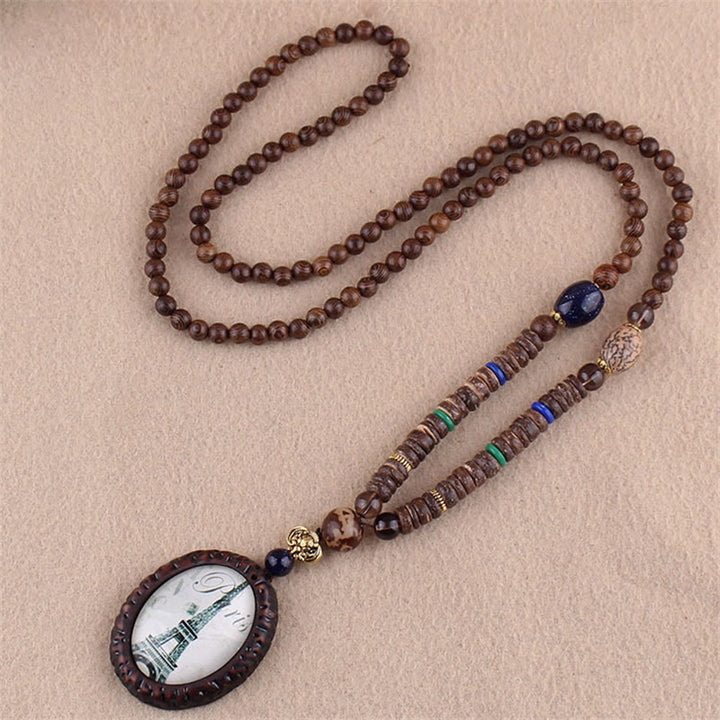 Buddha Stonesチベット ウェンジウッド 菩提樹 シードアゲート 象の守護ネックレス ペンダント