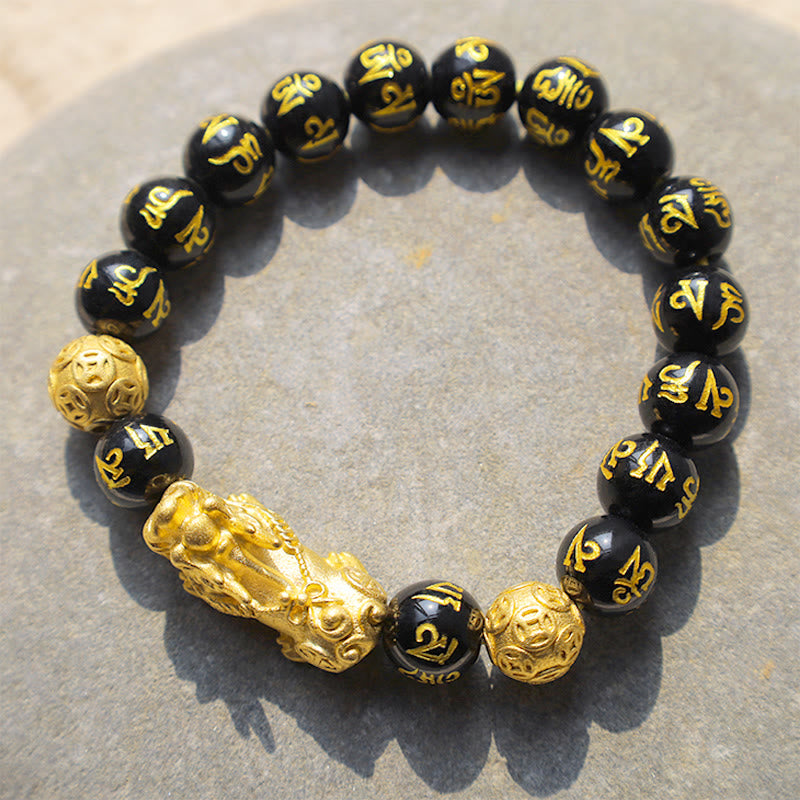 Buddha Stones風水貔貅黒曜石開運財運ブレスレット - 14mm - image 11