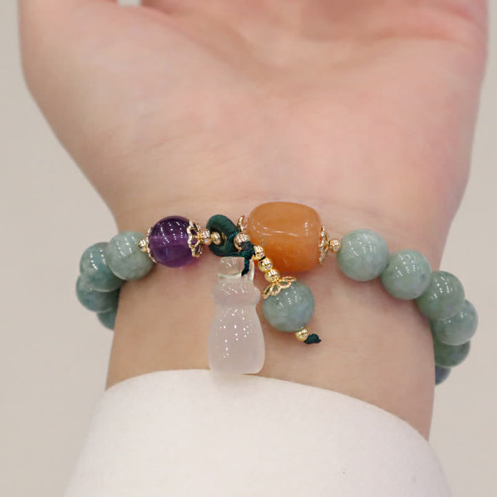 Buddha Stonesシアン翡翠 蓮の花 かぼちゃ 願い 平和バックル アメジスト クリスタル ヒーリングブレスレット
