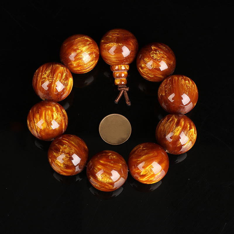 Buddha Stones黄金の海柳 成功のポジティブなブレスレットMala