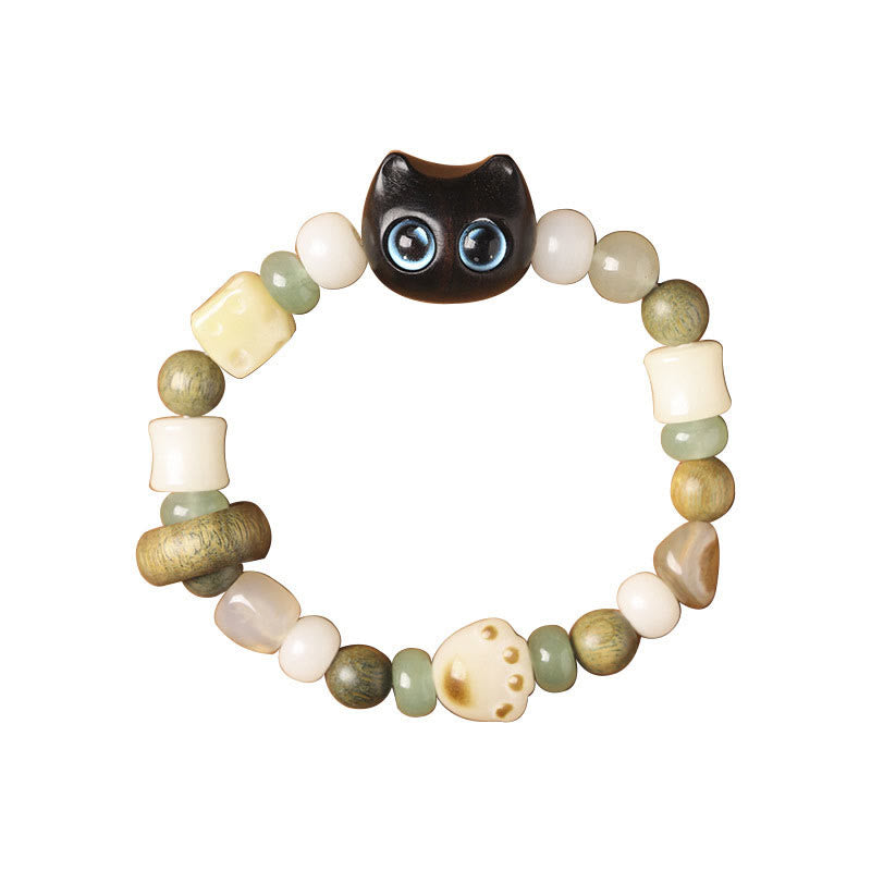 Buddha Stones菩提樹 緑白檀黒檀小葉紫檀猫の頭 足爪 平和ブレスレット - image 7