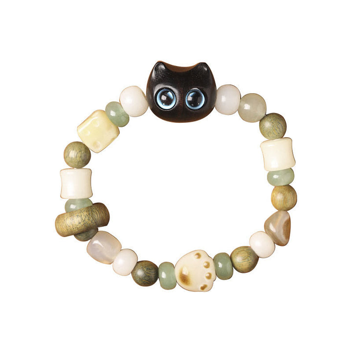 Buddha Stones菩提樹 緑白檀黒檀小葉紫檀猫の頭 足爪 平和ブレスレット - image 7