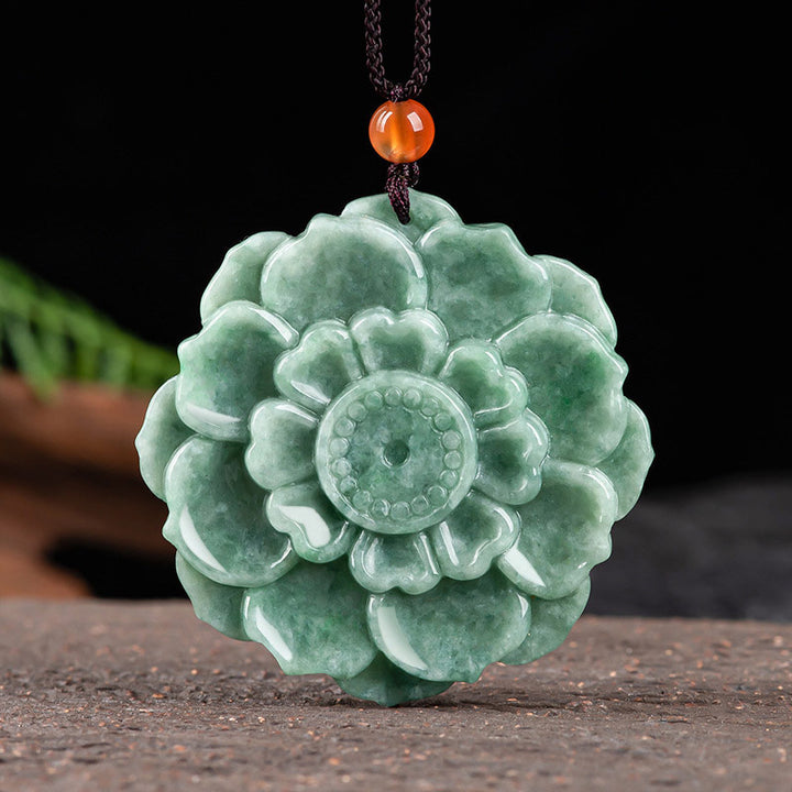 Buddha Stones蓮模様 翡翠 幸運 繁栄 ネックレス ペンダント - 天然翡翠（色合いは多少異なる場合があります） - image 0