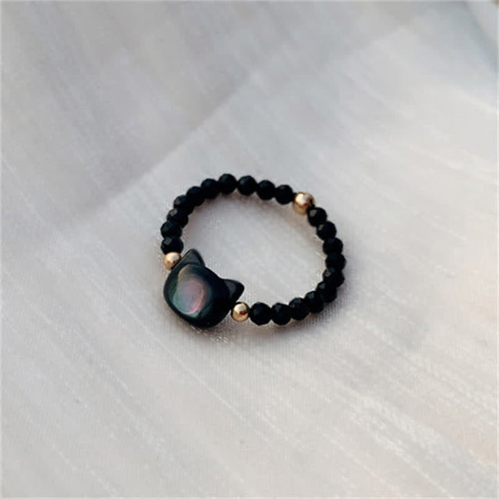 Buddha Stones天然シャコガイ石愛らしい猫14Kゴールド祝福リング - image 7