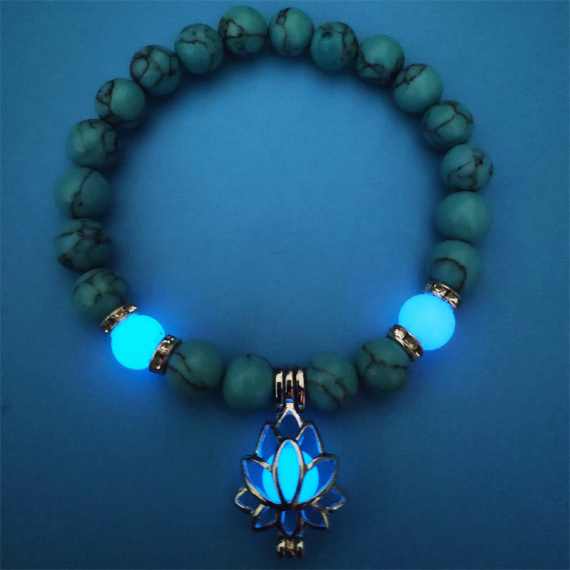 Buddha Stonesチベットターコイズ グロウストーン 光るビーズ 蓮の守護ブレスレット