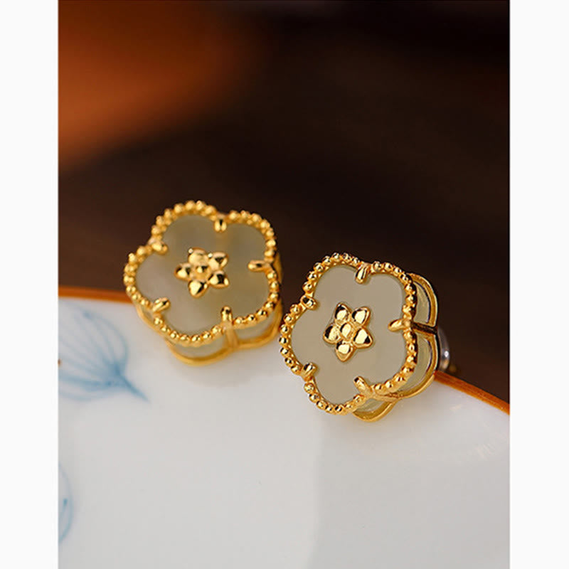 Buddha Stones925スターリングシルバー 和田翡翠 梅花 幸運のスタッドピアス