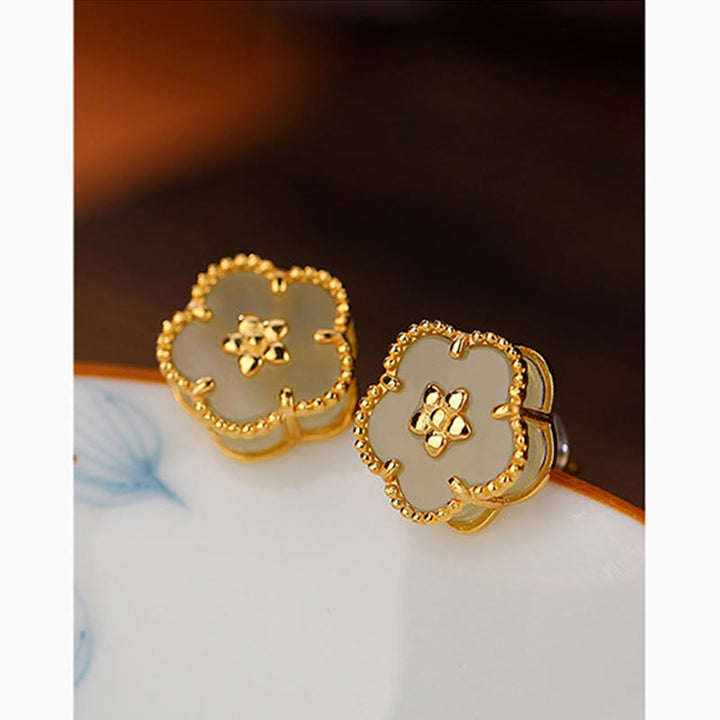Buddha Stones925スターリングシルバー 和田翡翠 梅花 幸運のスタッドピアス