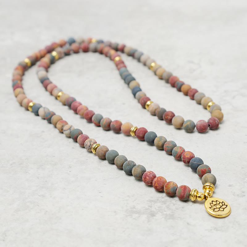 Buddha Stones108個入りマーラー数珠ビーズ ピカソジャスパーストーン 勇気エネルギーブレスレット - image 3