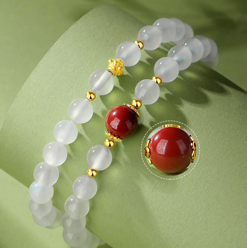 Buddha Stones 925スターリングシルバー 天然ホワイトアゲート 辰砂 ダブルラップ守護ブレスレット - image 7