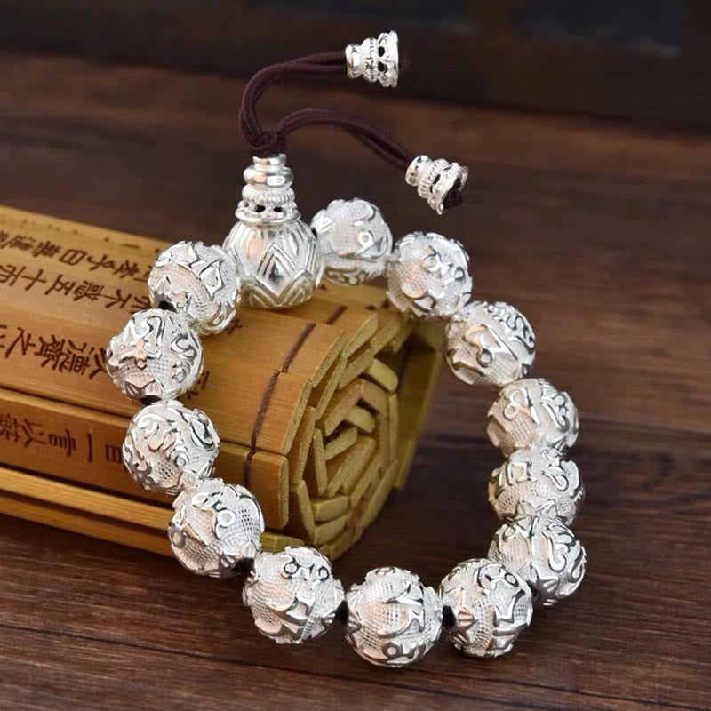 Buddha StonesチベットOm Mani Padme Hum彫刻 合金ビーズ お守り ブレスレット