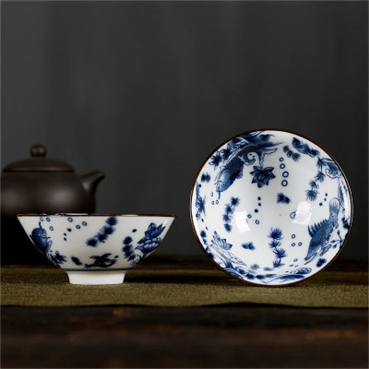 Buddha Stones、花、フーキャラクター、山、蓮、桜、陶器のティーカップ、カンフーティーカップ