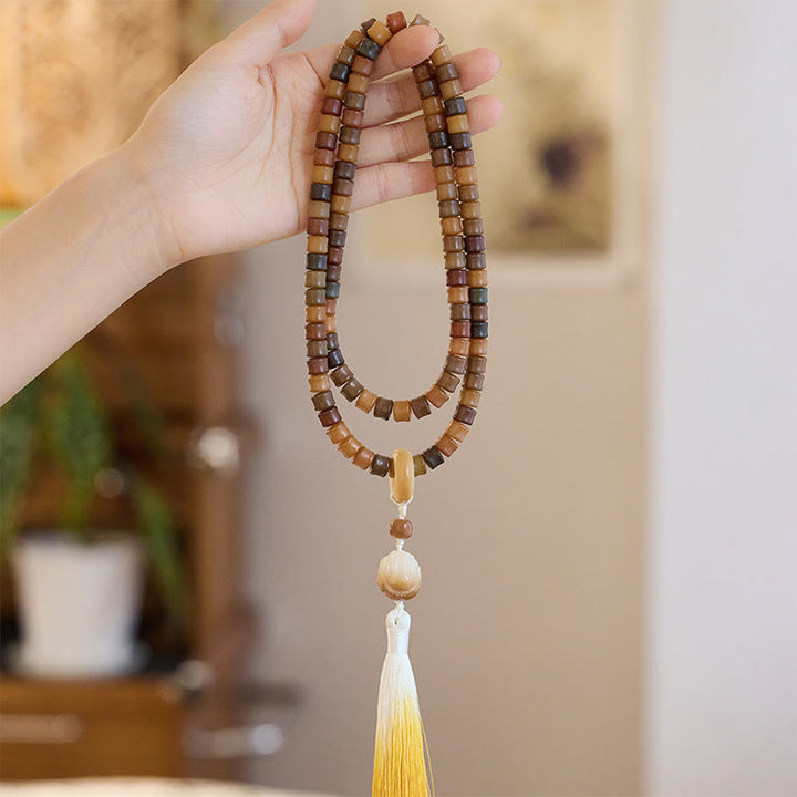 Buddha Stones108 個入りMalaビーズ 菩提樹の実 仏陀の手 蓮華 彫刻 ハーモニーブレスレット
