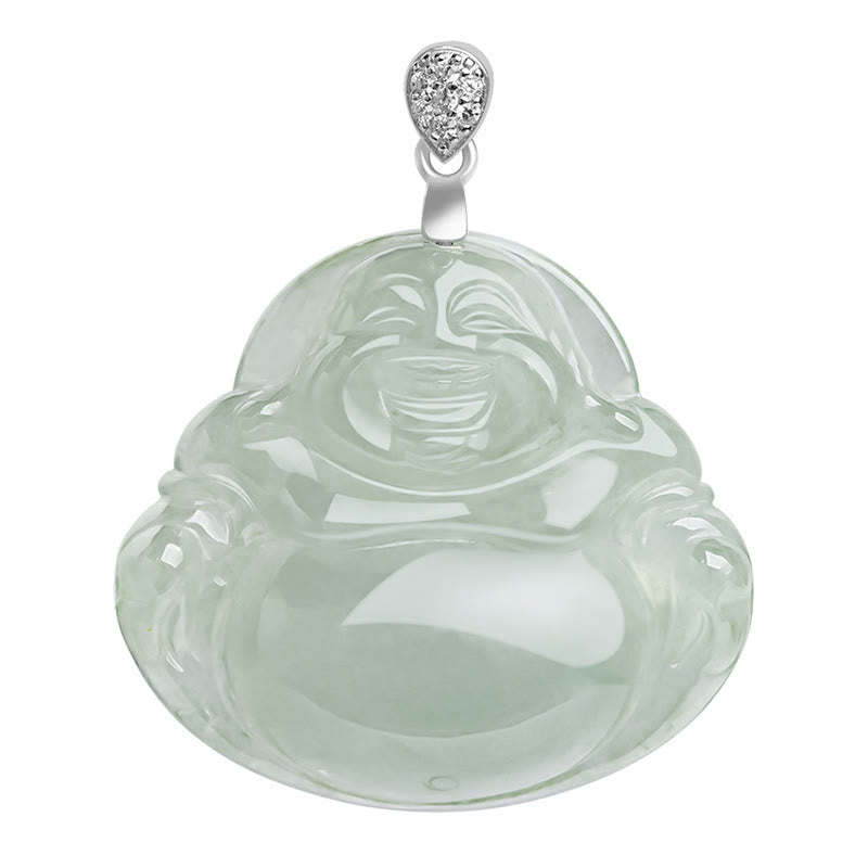 Buddha Stones925スターリングシルバー 天然翡翠 笑い仏 繁栄 豊穣 チェーンネックレス ペンダント