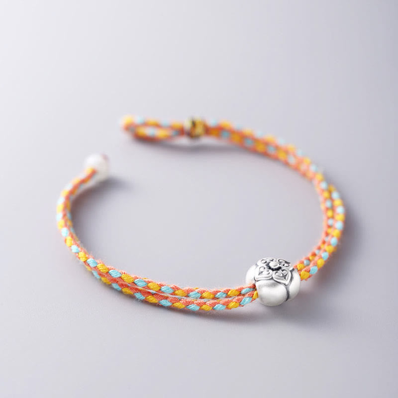 Buddha Stones999 スターリングシルバー 柿 幸運 マルチカラー 編み込みブレスレット