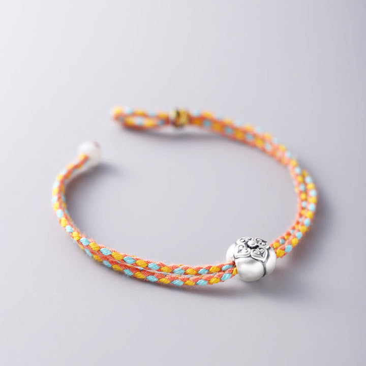 Buddha Stones999 スターリングシルバー 柿 幸運 マルチカラー 編み込みブレスレット