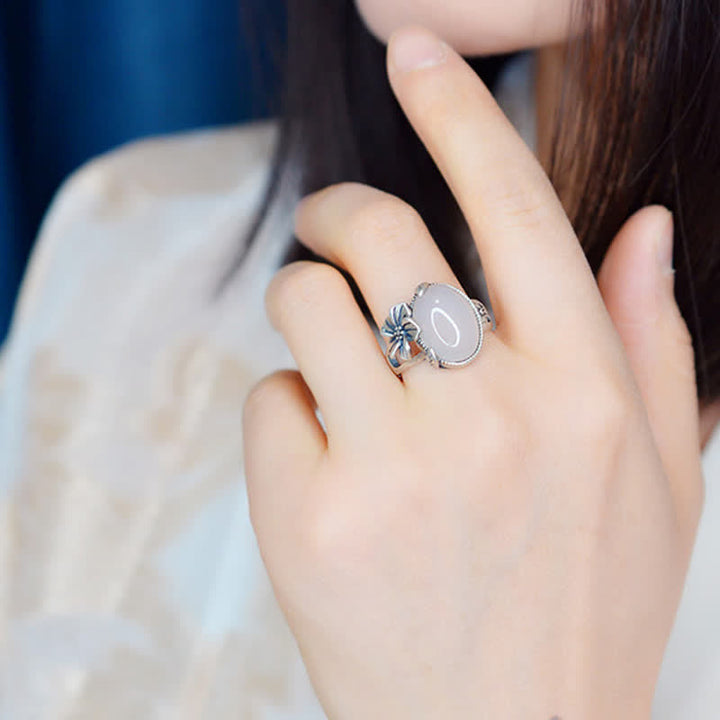 990スターリングシルバー天然カルセドニープラムポジティブハーモニーリング - image 5