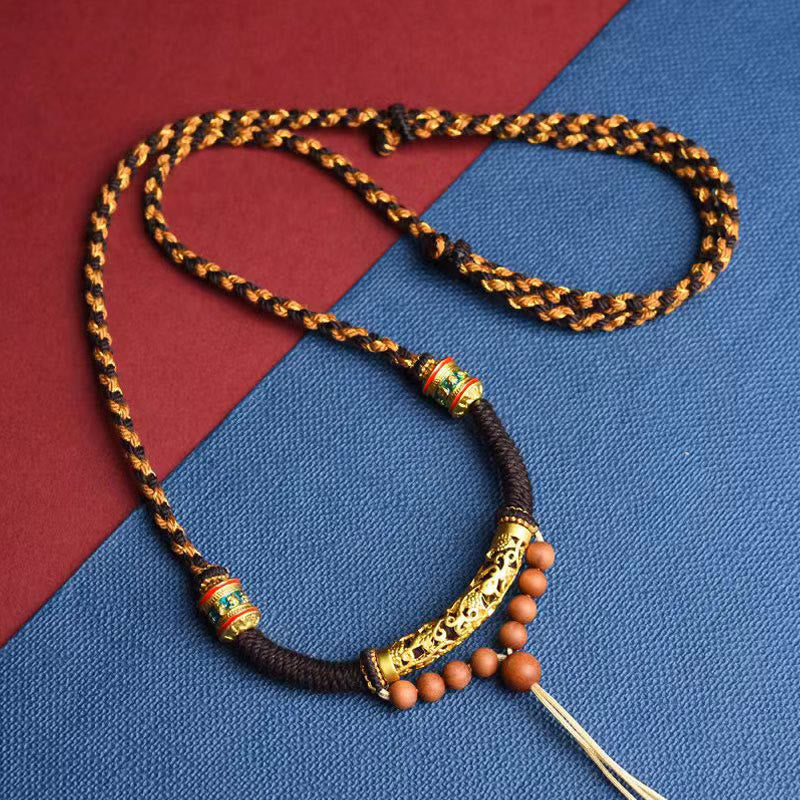 チベットの手作りのBuddha Stonesキングコングノットオーム・マニ・パドメ・フム祈祷ホイールの紐ネックレスペンダント - 茶色 - image 1
