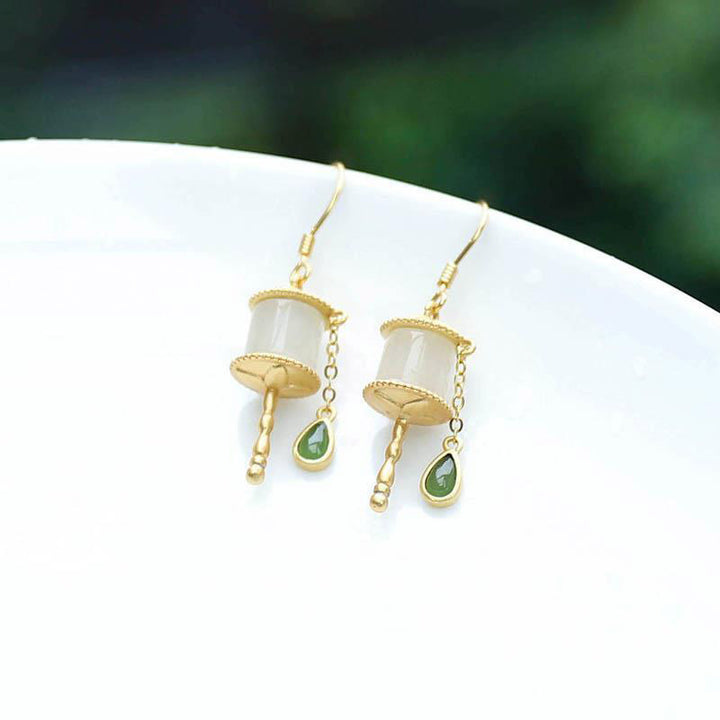 Buddha Stones925スターリングシルバー 翡翠 祈りの輪 幸運のドロップイヤリング