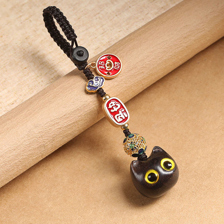 Buddha Stones黒檀 招き猫 縁起の良い雲 平和 キーホルダー 携帯電話 吊り下げ装飾