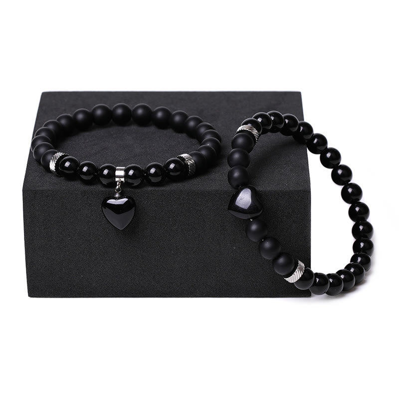 Buddha Stones2個入り ブラックオニキス クリスタルストーン 愛の心を守るサポート カップルブレスレット