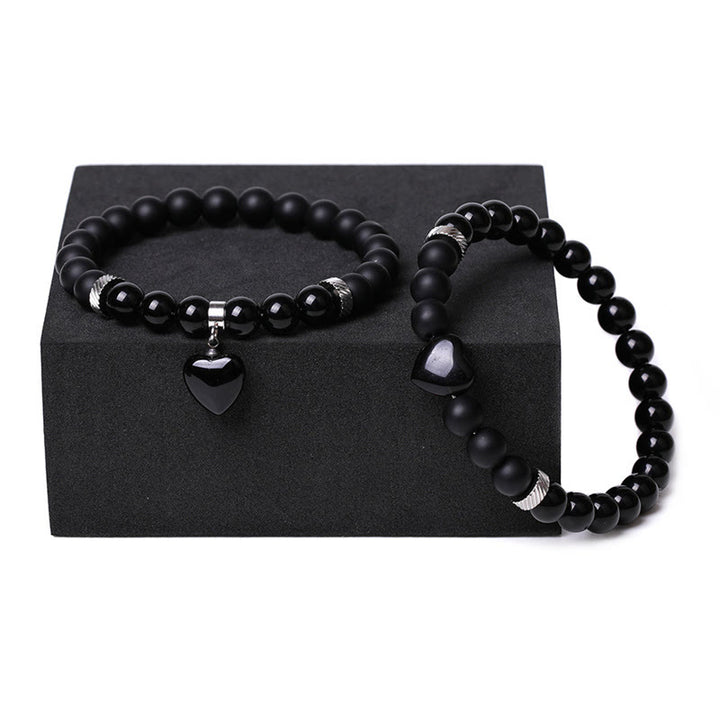 Buddha Stones2個入り ブラックオニキス クリスタルストーン 愛の心を守るサポート カップルブレスレット